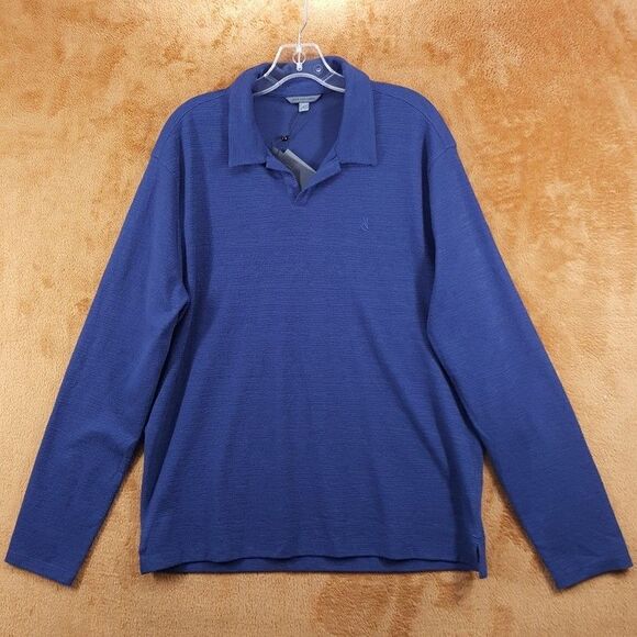 JOHN VARVATOS Polo Shirt Mens Large Blue Pullover Waffle Knit VNeck MORRIS $148 - Picture 2 of 9